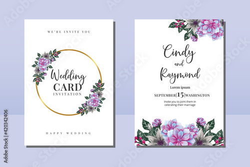 Wedding invitation frame set, floral watercolor hand drawn Dahlia Flower design Invitation Card Template