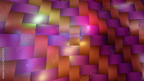 Distortion of pink and yellow silk cloth weaving (3D Rendering)