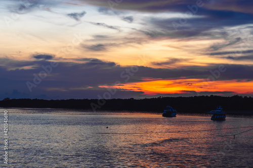 Nice sunset view and the silhouette of the island 