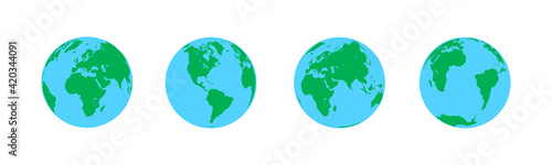 Earth globe icons set. Flat planet Earth icon. Vector illustration.