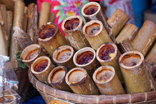 Khao Lam made from bamboo.