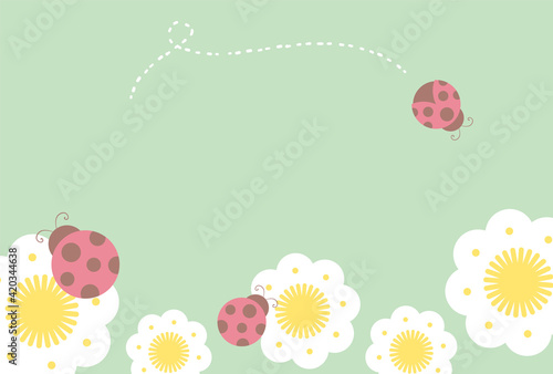 vector background with lady bugs and flowers for banners, cards, flyers, social media wallpapers, etc.