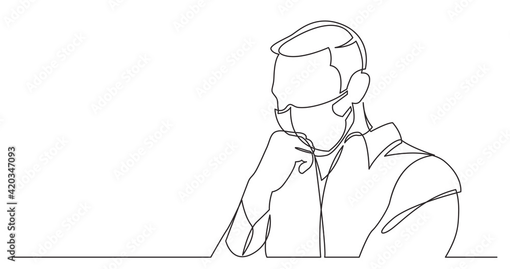 continuous line drawing of worried man wearing face mask