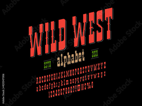 Vintage wild west western alphabet design with uppercase, lowercase, numbers and symbols