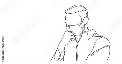 continuous line drawing of worried man wearing face mask