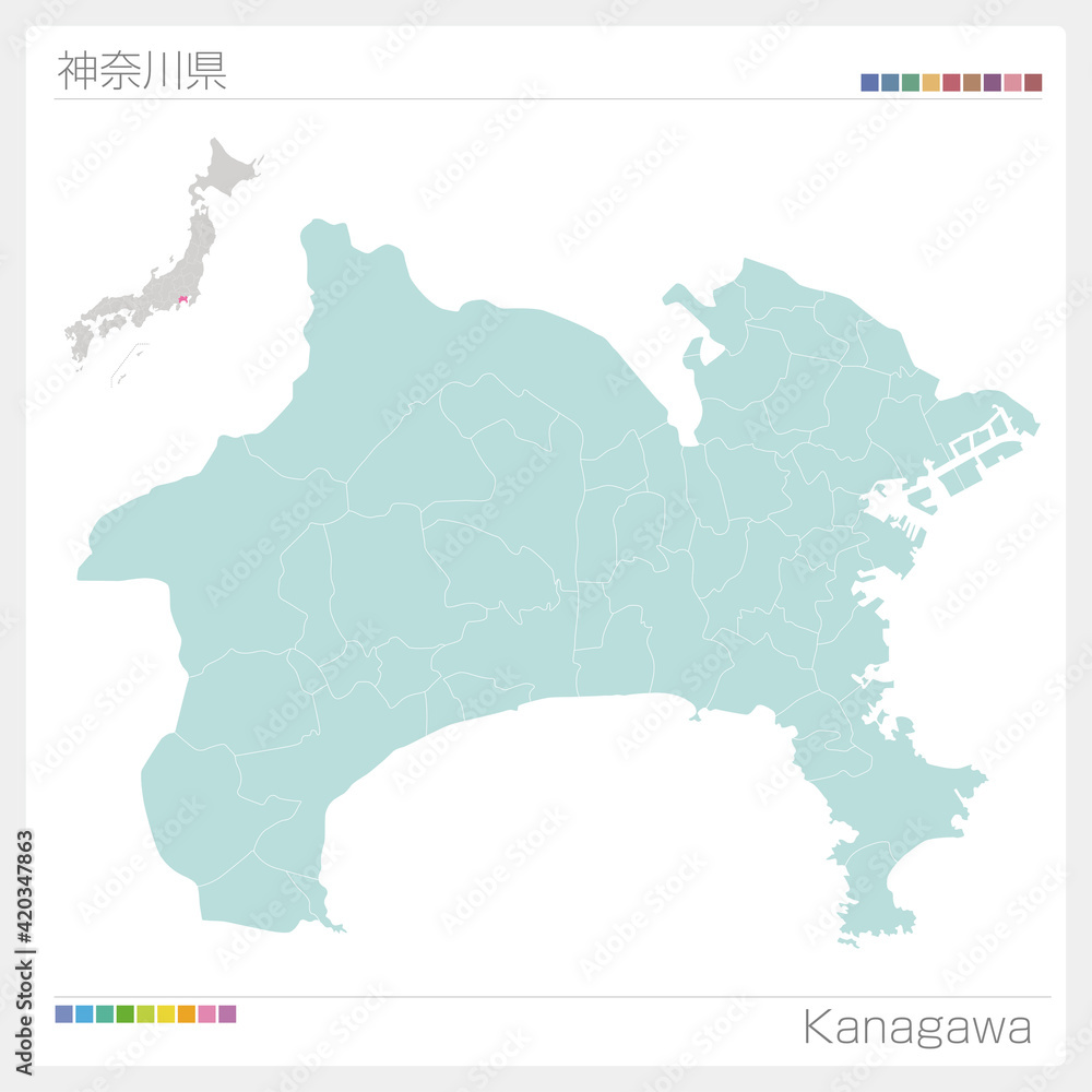 神奈川県の地図・Kanagawa（市町村・区分け）