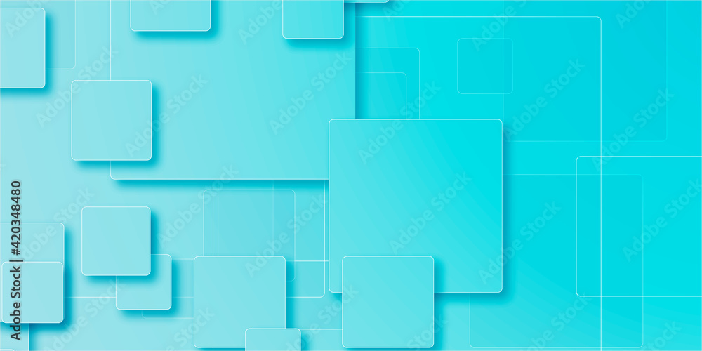 Abstract blue and white mosaic background. Bright winter backdrop with copy space. Blue aqua 3d square abstract background