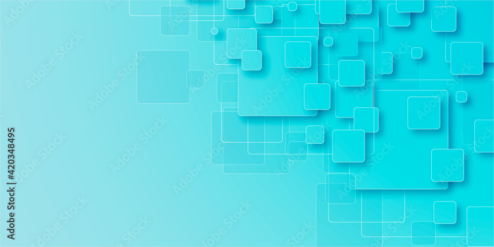 Abstract blue and white mosaic background. Bright winter backdrop with copy space. Blue aqua 3d square abstract background