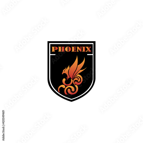 Flying Phoenix Fire Bird abstract Logo design vector template. Dove Eagle Logotype concept icon