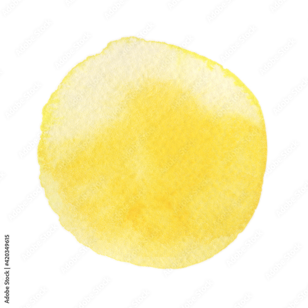 水彩画の丸素材（No.6 黄色）アナログ、紙の質感、風合い