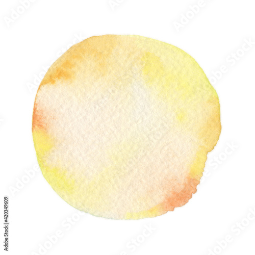 水彩画の丸素材（No.5 黄色）アナログ、紙の質感、風合い