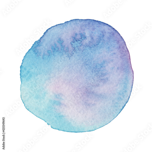 水彩画の丸素材（No.15 青）アナログ、紙の質感、風合い