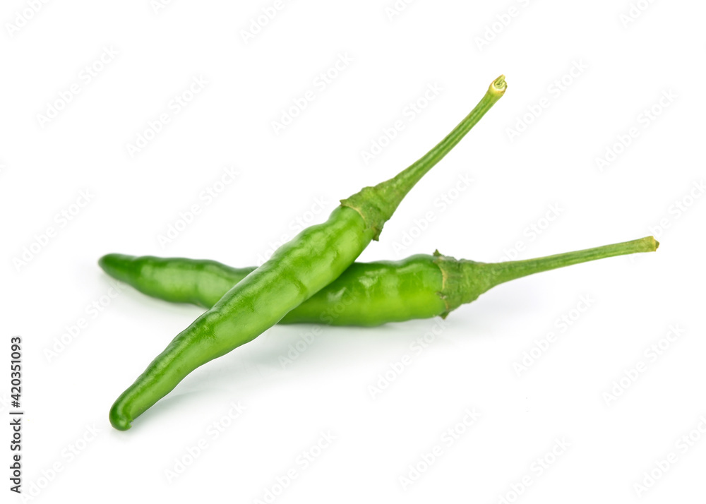 Close up of fresh green chili isolated on white background Close up of fresh green chili isolated on white background