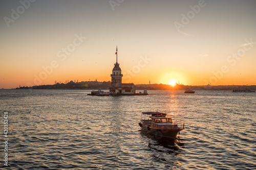 Maiden Tower at sunset in Istanbul, Turkey