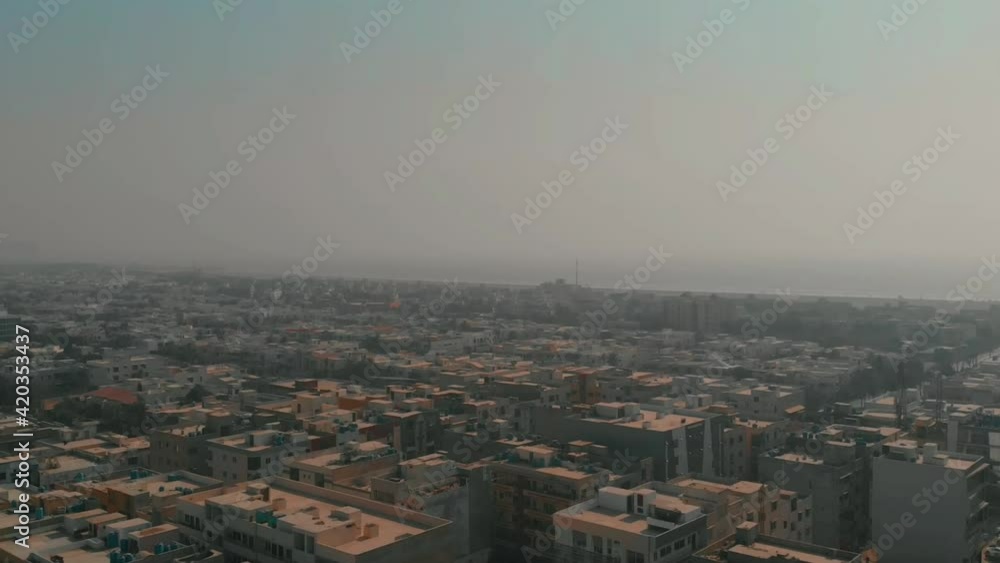 Aerial Over Clifton Cantonment In Karachi, Pakistan. Pedestal Down Aerial Over Clifton Cantonment In Karachi, Pakistan. Pedestal Down