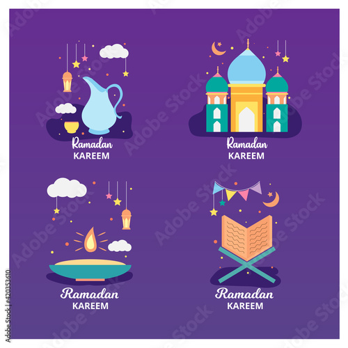 Ramadan kareem badge and label collection. Hand drawn. Vector illustration.
