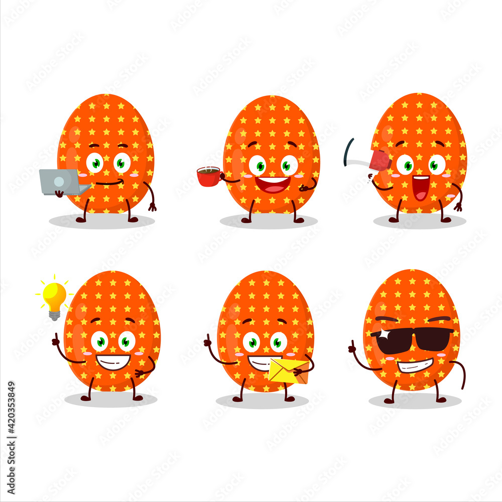 Deep orange easter egg cartoon character with various types of business emoticons Deep orange easter egg cartoon character with various types of business emoticons