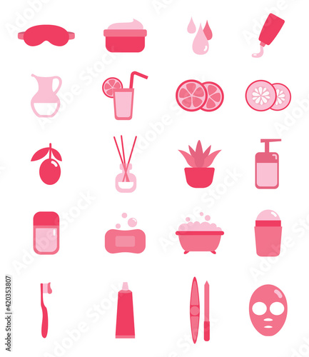 Pink self care, illustration, vector on a white background