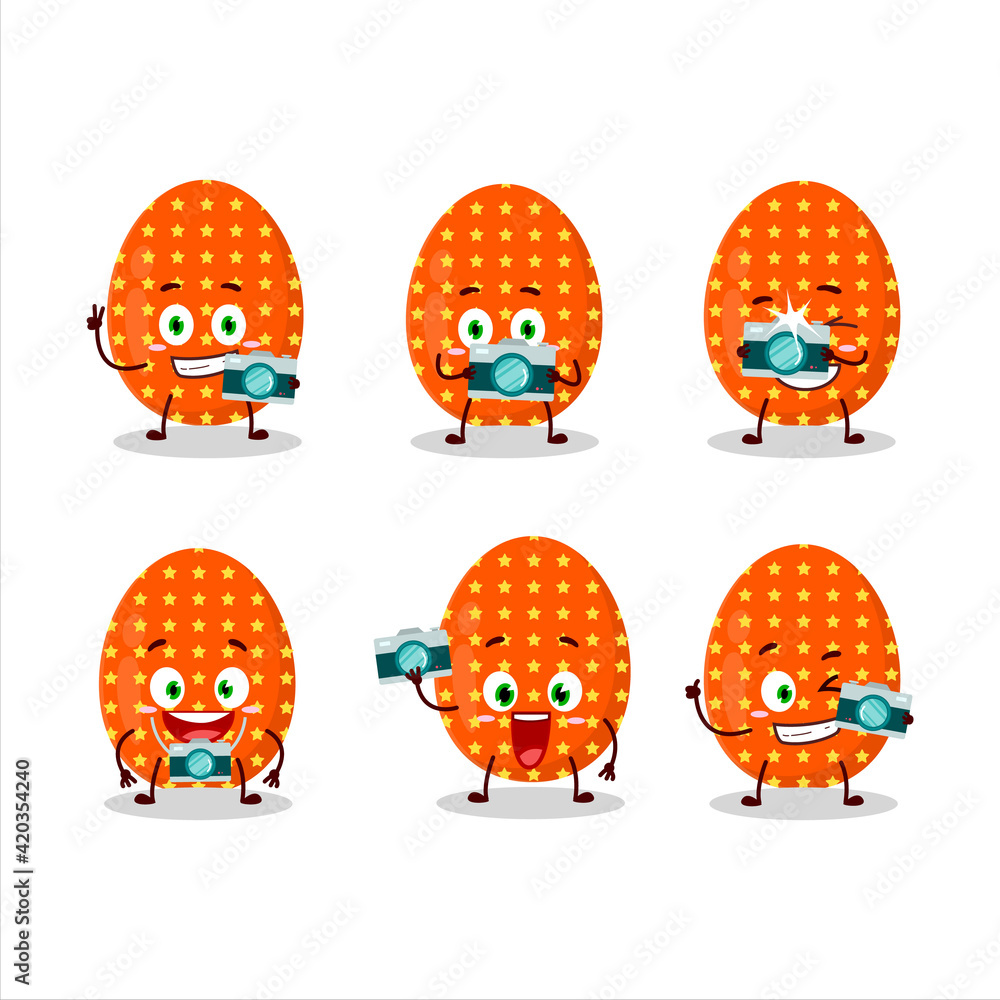 Photographer profession emoticon with deep orange easter egg cartoon character