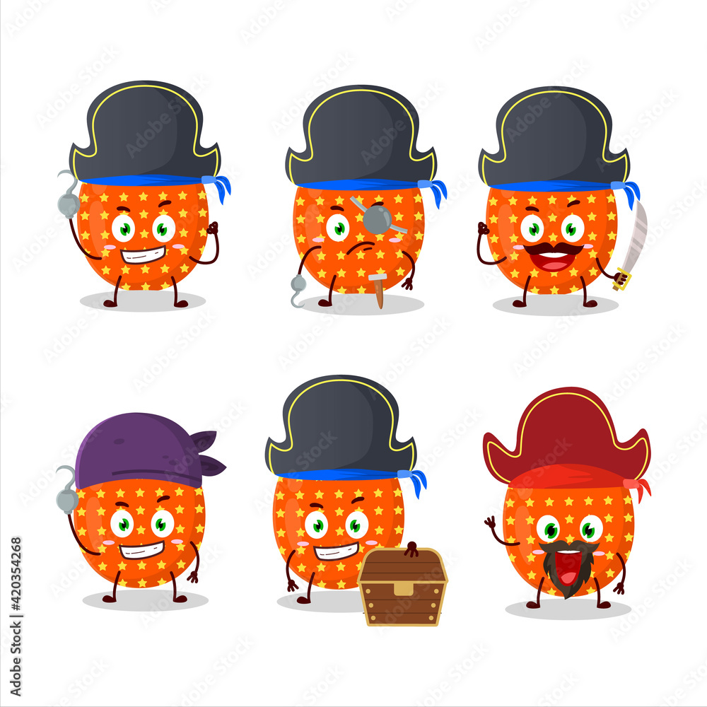 Cartoon character of deep orange easter egg with various pirates emoticons Cartoon character of deep orange easter egg with various pirates emoticons