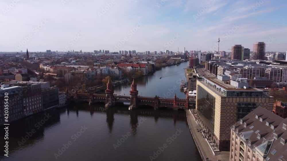The banks of River Spree in Berlin. Amazing drone footage The banks of River Spree in Berlin. Amazing drone footage