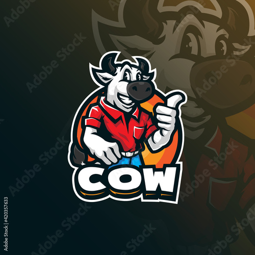 cow mascot logo design with modern illustration concept style for badge, emblem and t shirt printing. smart cow illustration.