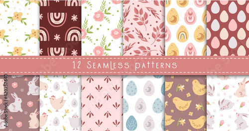 Easter pastel boho kids seamless pattern or digital paper