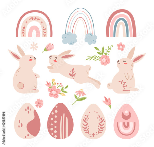 Easter baby rabbits - kids pastel vector illustration