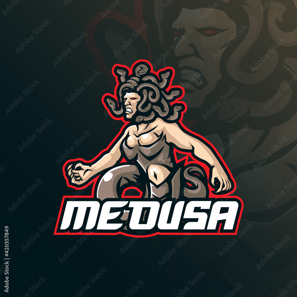medusa mascot logo design with modern illustration concept style for badge, emblem and t shirt printing. angry medusa illustration.