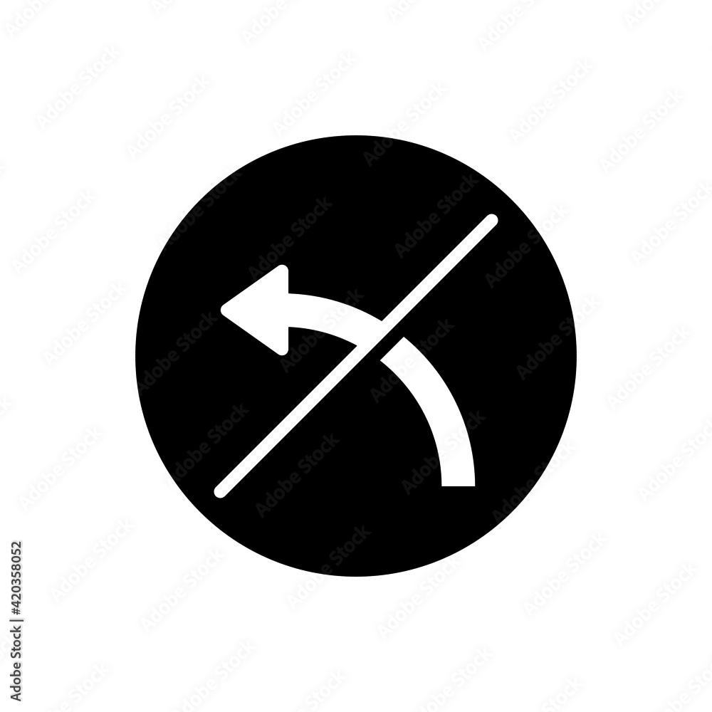 No left turn sign, left turn prohibited icon, isolated on white background No left turn sign, left turn prohibited icon, isolated on white background