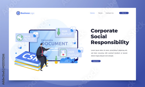 Illustration of corporate social responsibility presentation on landing page concept