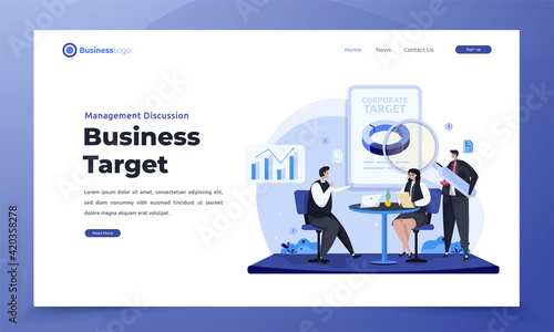 Illustration of corporate business target discussion on landing page concept