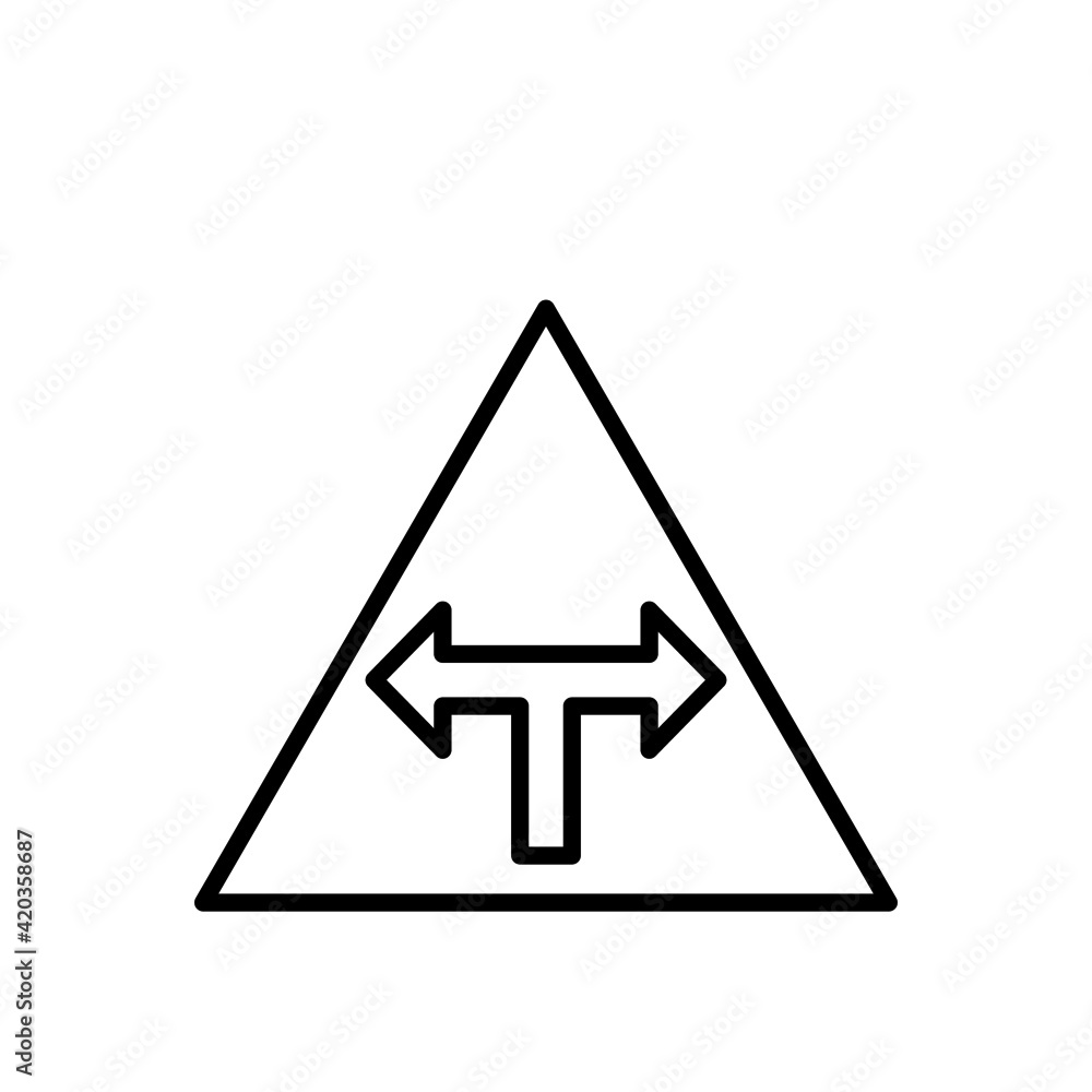 T intersection Traffic Sign, T-intersection road sign Vector icon, isolated on white background T intersection Traffic Sign, T-intersection road sign Vector icon, isolated on white background