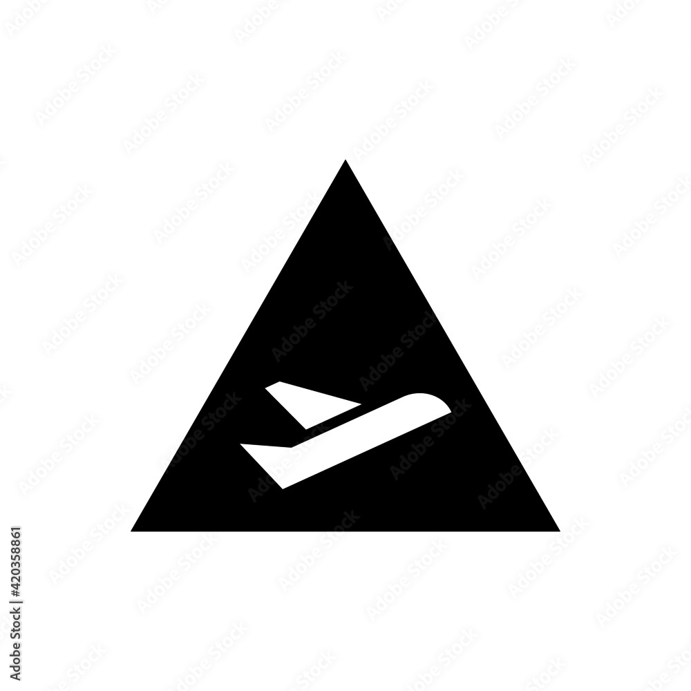 Fototapeta premium Airport warning sign, red triangle airport traffic sign, airplane traffic sign icon, isolated on white background