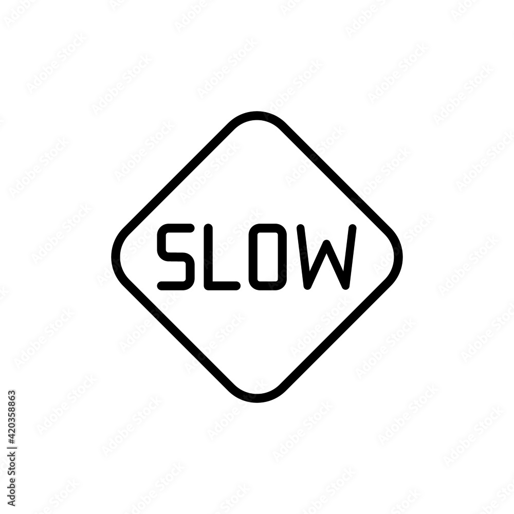 Slow Down yellow road sign icon, isolated on white background Slow Down yellow road sign icon, isolated on white background