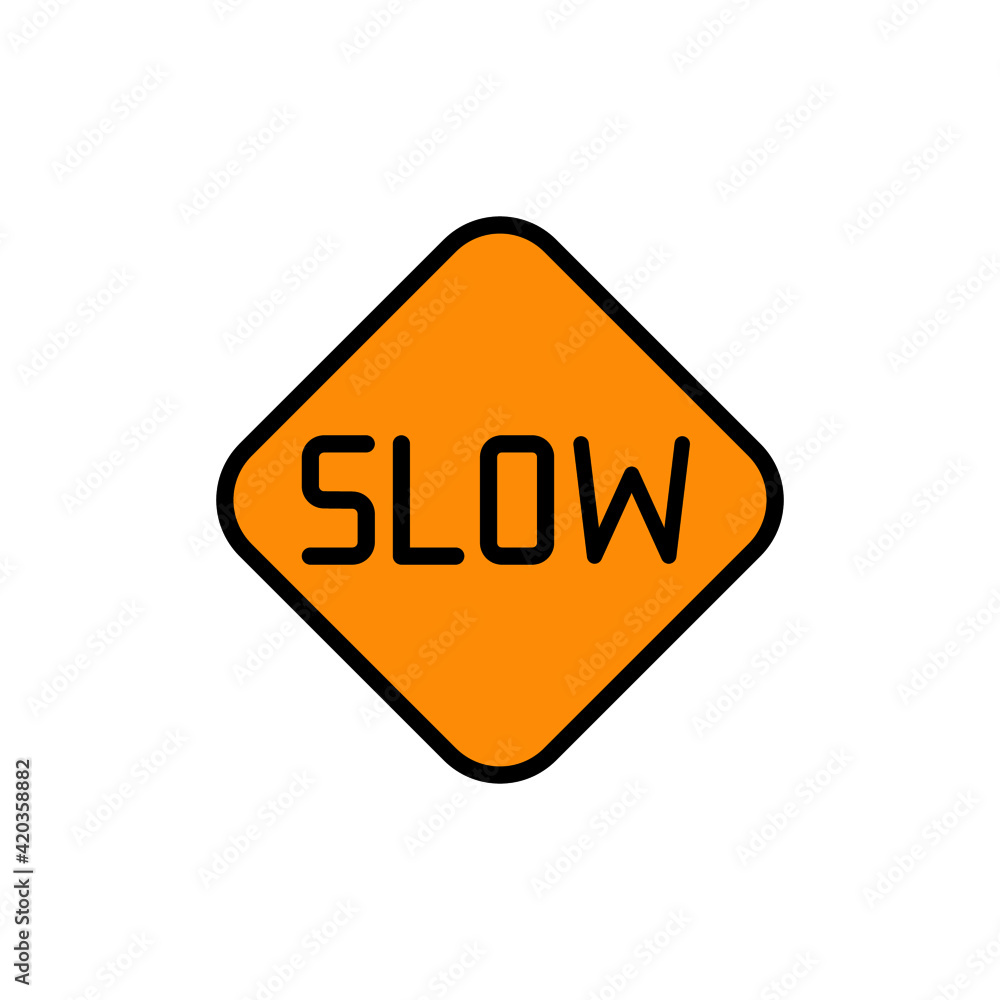 Slow Down yellow road sign icon, isolated on white background Slow Down yellow road sign icon, isolated on white background