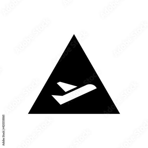 Airport warning sign, red triangle airport traffic sign, airplane traffic sign icon, isolated on white background