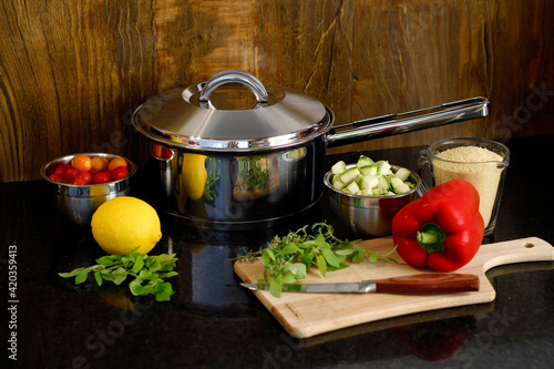 Mise en place - panela e ingredientes