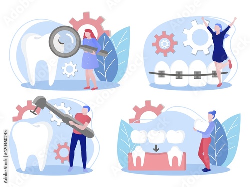 Stomatology, orthodontics, dental care concept. flat vector illustration