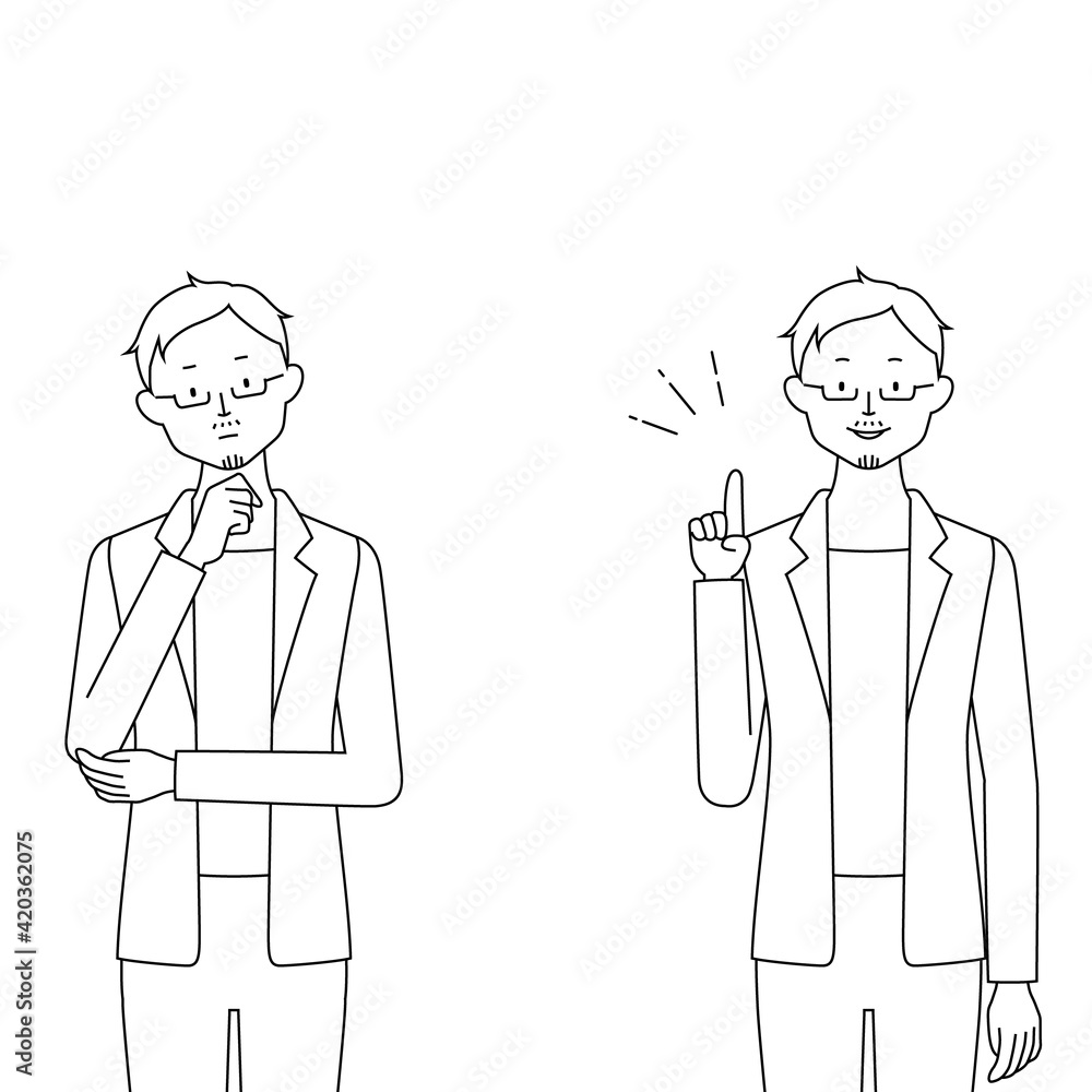 Illustration set of a man (trouble and after solve) (white background, vector, cutout) Illustration set of a man (trouble and after solve) (white background, vector, cutout)