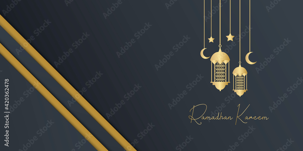 Ramadan Kareem. Gold moon and abstract luxury islamic elements background Ramadan Kareem. Gold moon and abstract luxury islamic elements background