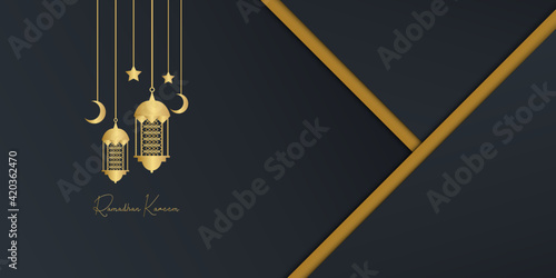 ramadan kareem elegant banner with mosque and lantern 