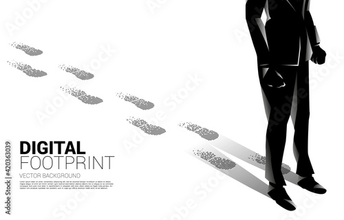 Businessman with Footprint from Footprint from digital dot pixel. business concept of digital transformation and digital footprint.