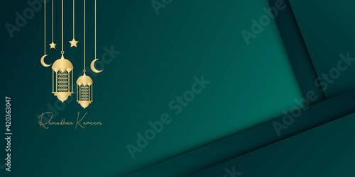 ramadan kareem green and gold dome vector illustration with text space