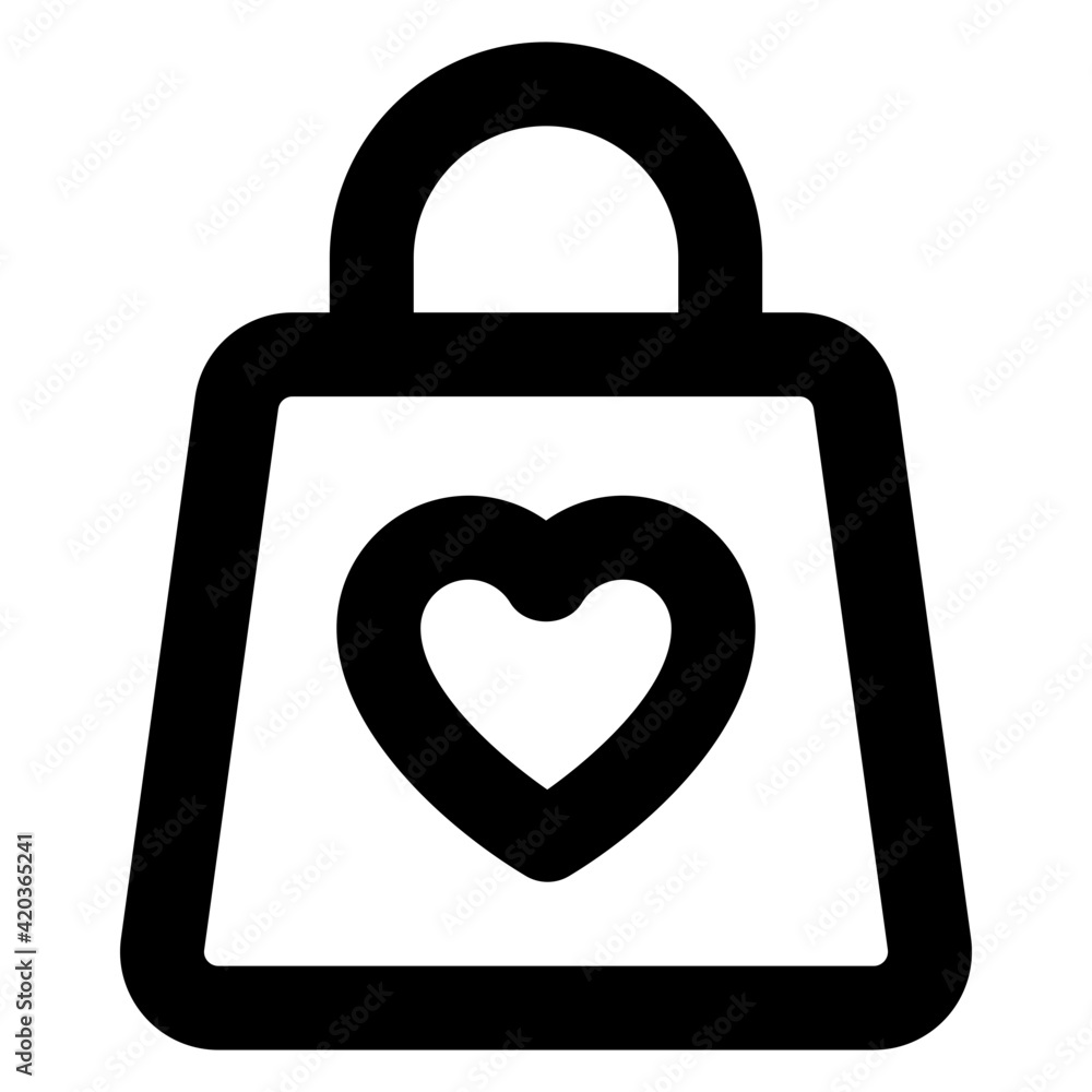 Heart on handbag, solid icon of love shopping
Heart on handbag, solid icon of love shopping