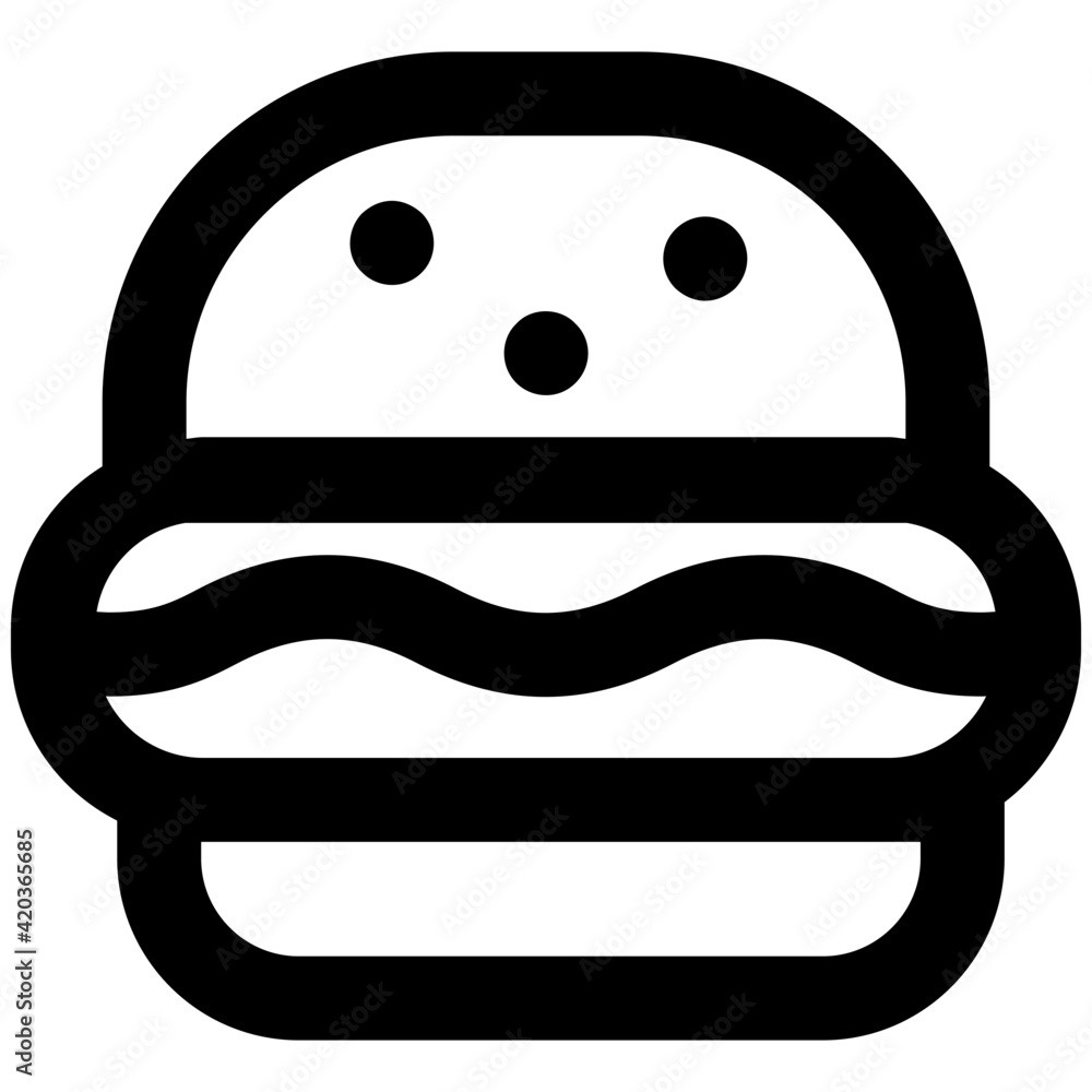 Solid icon of hamburger filled with veggies and ingredients
Solid icon of hamburger filled with veggies and ingredients