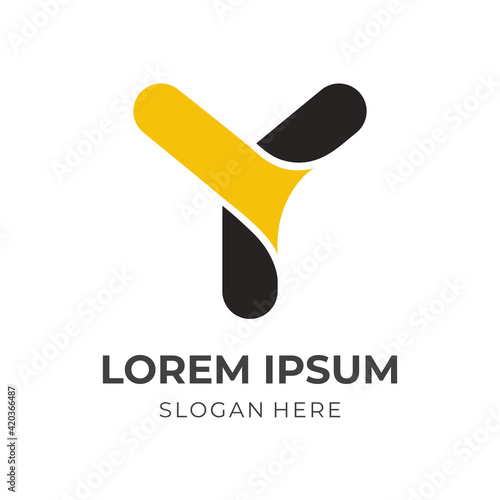 letter Y logo design with flat yellow and black color style