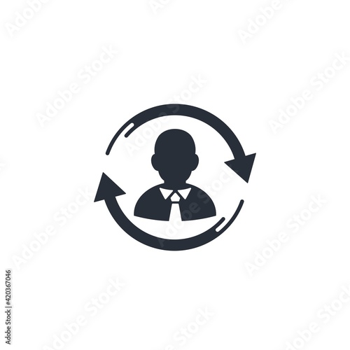 Manager and renewal arrows. Replacement of leadership. Vector icon illustration isolated on white background.