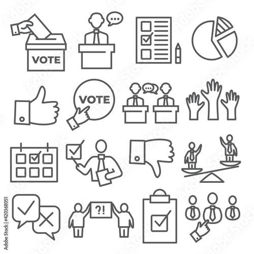 Vote line icons set on white background