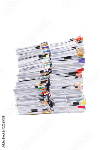 Stack of business papers isolated on white background